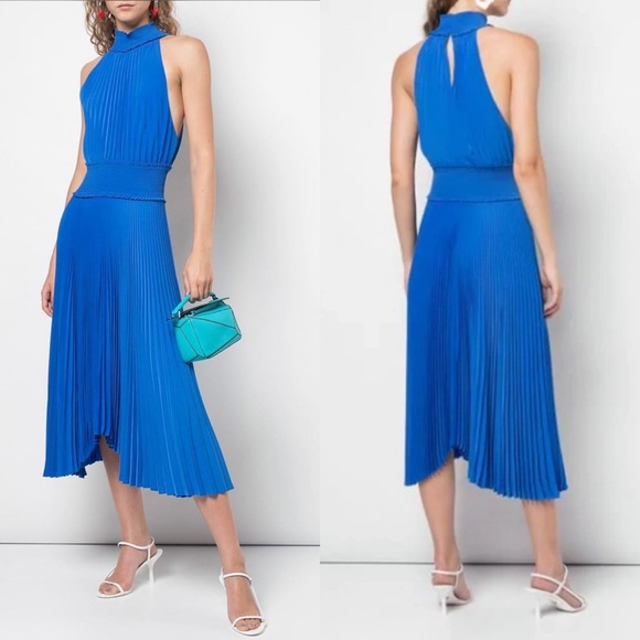 A.L.C. Renzo B Pleated Midi Dress in Adriatic Blue Size 0 - Picture 3 of 10